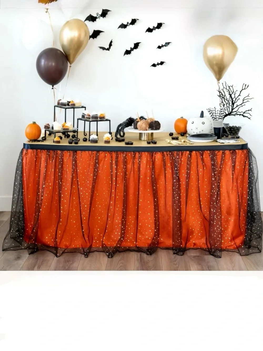 Halloween Orange & Black Table Skirt - Festive Party Draping